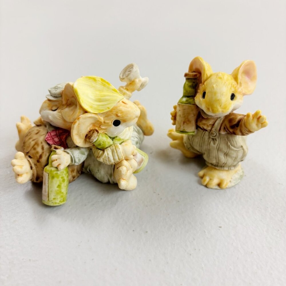LITTLE CHEESERS Mouse Figurines Harley Drinking Buddies Set Of 2 GANZ
